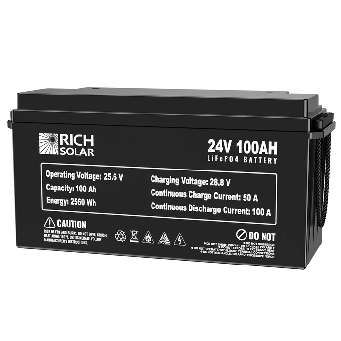 Rich Solar 24V 100Ah LiFePO4 Lithium Iron Phosphate Battery | 5,000 Cycles | 10 Year Lifespan Power Generation Rich Solar   