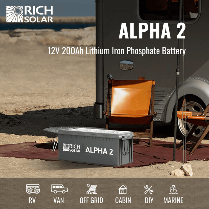 Rich Solar ALPHA 2 | 12V 200Ah LiFePO4 Battery with Self-Heating & Bluetooth - 7000 Cycles, 10-Year Warranty, UL/FCC Certified Power Generation Rich Solar   