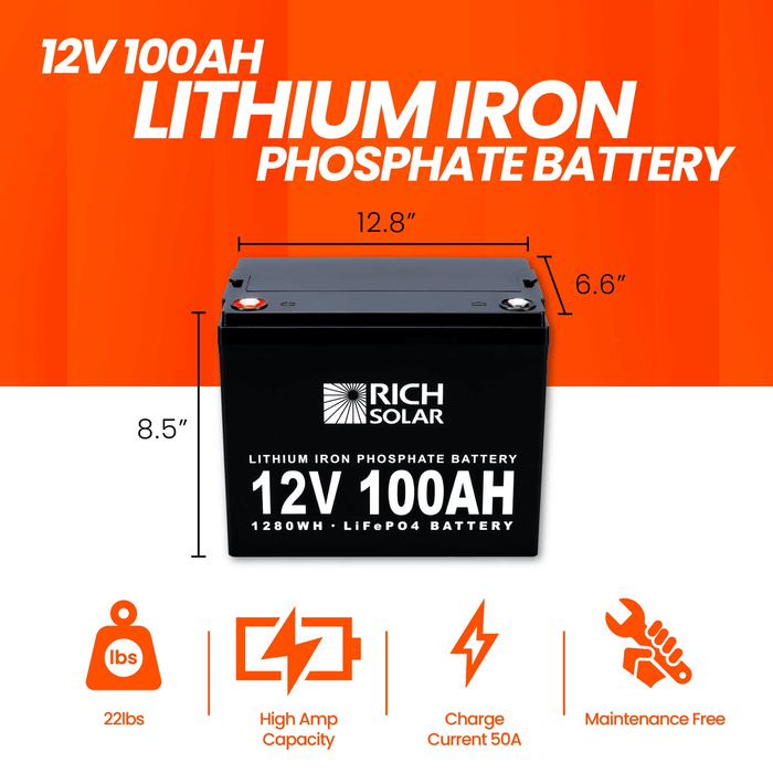 Rich Solar 12V 100Ah LiFePO4  Lithium Iron Phosphate Battery – 5000+ Cycles, 10+ Year Lifespan | BACKORDER Power Generation Rich Solar   