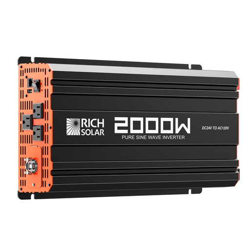 Rich Solar 2000 Watt 24 Volt Pure Sine Wave Inverter  | 2000W Capacity | 24 V DC Input | 120V AC, 60Hz Output | 3 AC Outlets & 1 USB Power Generation Rich Solar   