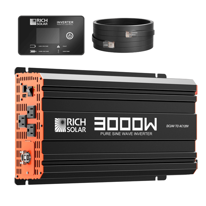 Rich Solar 3000 Watt 24 Volt Pure Sine Wave Inverter | 3000W Capacity | 24 V DC Input | 120V AC, 60Hz Output | 3 AC Outlets & 1 USB Power Generation Rich Solar   