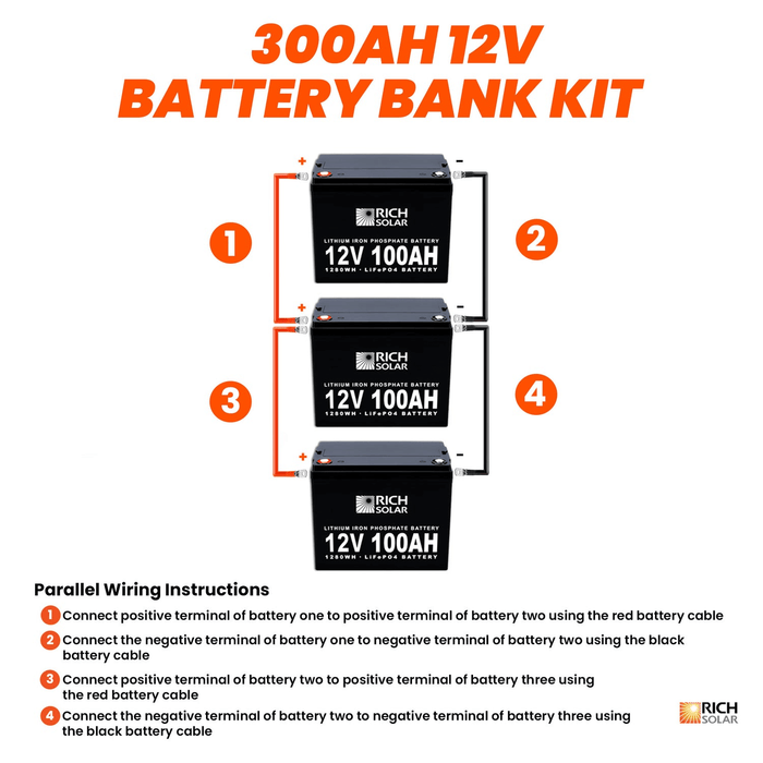 Rich Solar 12V 300Ah 3.8kWh Lithium Battery Bank | 5,000 Cycles | 10 Year Lifespan Power Generation Rich Solar   