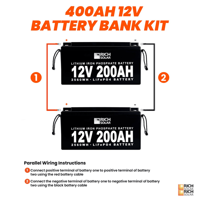 Rich Solar 12V 400Ah 5.1kWh Lithium Battery Bank | 5,000 Cycles | 10 Year Lifespan Power Generation Rich Solar   