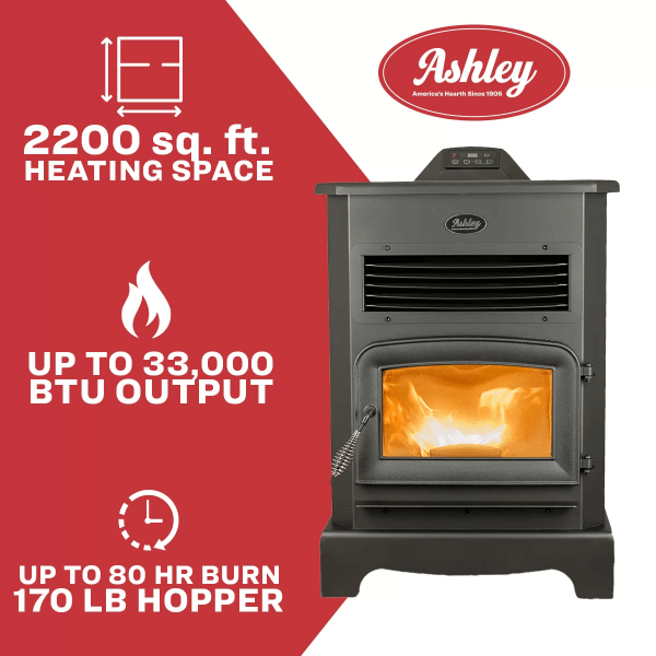 Ashley AP5622 Pellet Stove with 170 lb. Hopper | Heats 2,200 Sq. Ft. Heating Ashley   