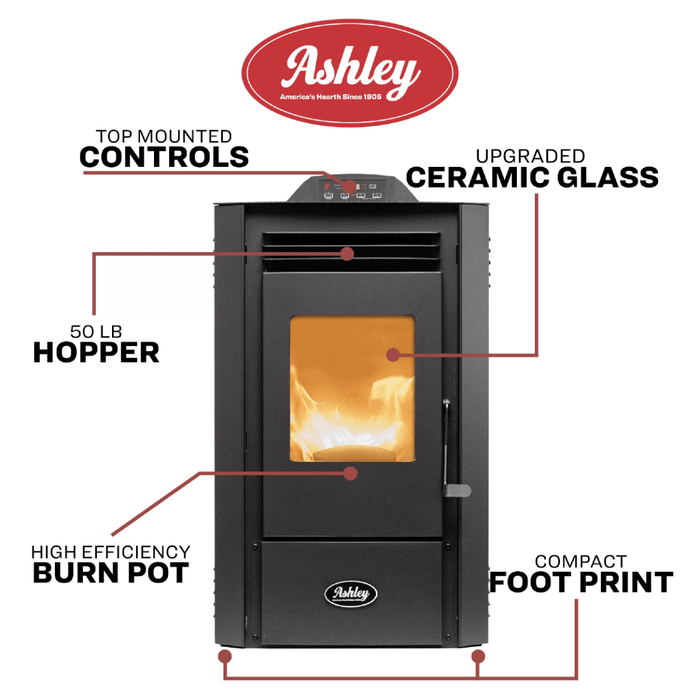 Ashley AP5613 Pellet Stove with 50 LB. Hopper & Remote Control | 1,300 Sq. Ft. Heating Ashley   