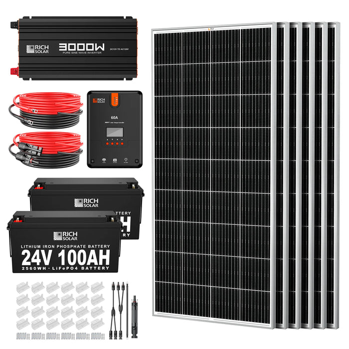 Rich Solar 1200 Watt 24v Complete Solar Kit With 5.1 kWh Battery Power Generation Rich Solar   