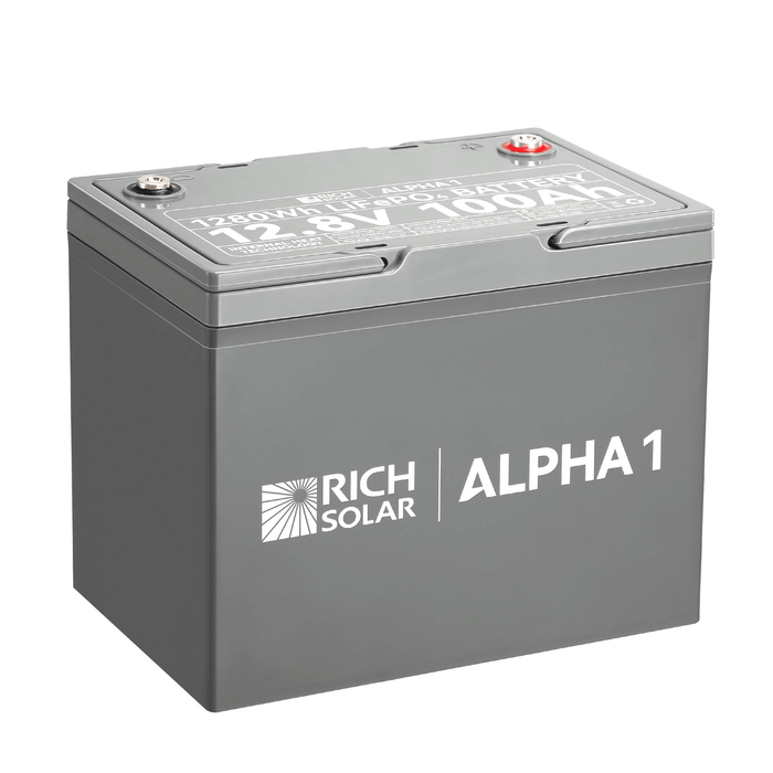 Rich Solar Alpha 1 | 12V 100Ah LiFePO4 Lithium Battery with Self-Heating and Bluetooth - 7000 Cycles, Real-Time Monitoring, 10-Year Warranty Power Generation Rich Solar   