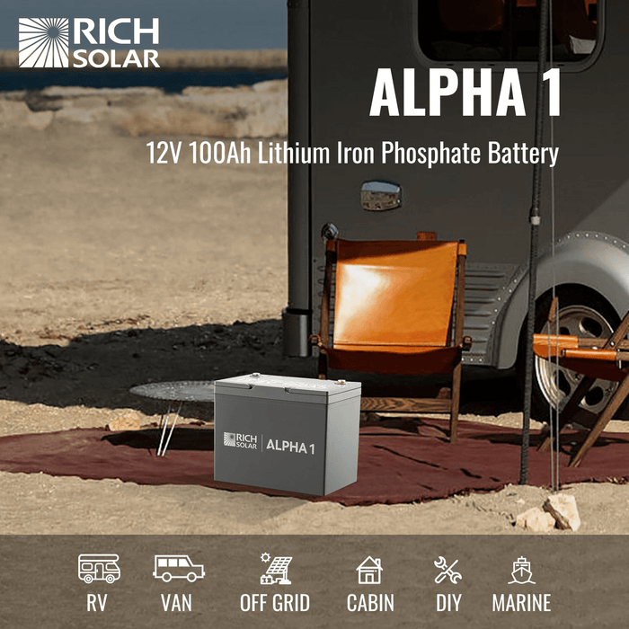 Rich Solar Alpha 1 | 12V 100Ah LiFePO4 Lithium Battery with Self-Heating and Bluetooth - 7000 Cycles, Real-Time Monitoring, 10-Year Warranty Power Generation Rich Solar   