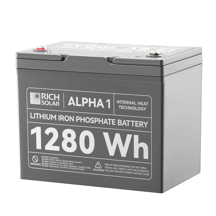 Rich Solar Alpha 1 | 12V 100Ah LiFePO4 Lithium Battery with Self-Heating and Bluetooth - 7000 Cycles, Real-Time Monitoring, 10-Year Warranty Power Generation Rich Solar   