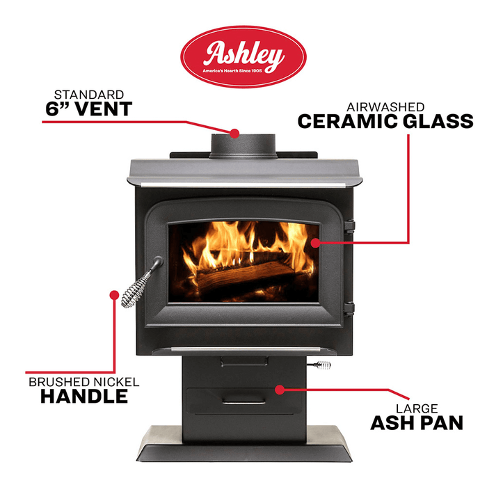 Ashley Hearth AW1120E-P Wood Stove with Pedestal | Heats 1,200 Sq. Ft. Heating Ashley   