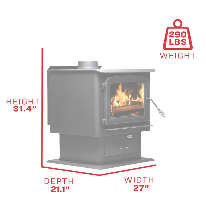 Ashley 2020 Medium Sized Wood Stove with Pedestal & Plated Steel | Heats 2,000 Sq. Ft. 89,000 BTUs Heating Ashley   