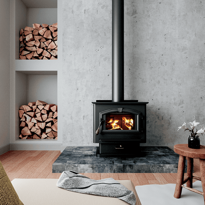 Ashley 2020 Medium Sized Wood Stove with Pedestal & Plated Steel | Heats 2,000 Sq. Ft. 89,000 BTUs Heating Ashley   